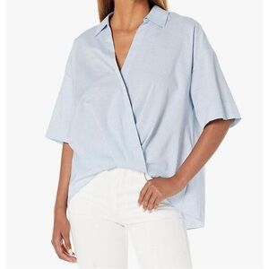 Theory Top Womens Icon Twist Hem Chambray V Neck Lagenlook M